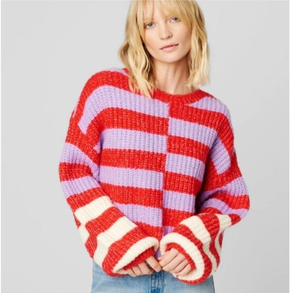 BlankNYC Womens Good Mood Multicolor Stripe Balloon Sleeve Sweater Size Small - Picture 1 of 8